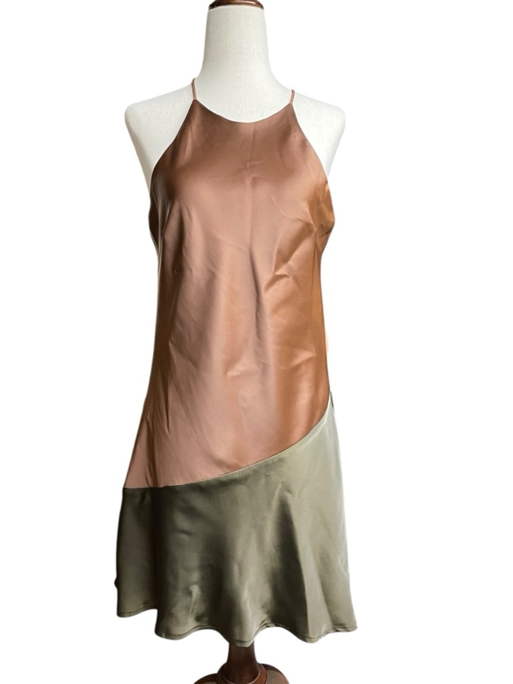 Le Lis Satin Asymetrical Color Blocked Mini Slip Top Dress Brown Size Small